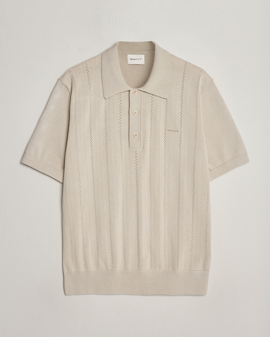 Uomini | Polo | GANT | Pointelle Structured Knitted Polo Silky Beige