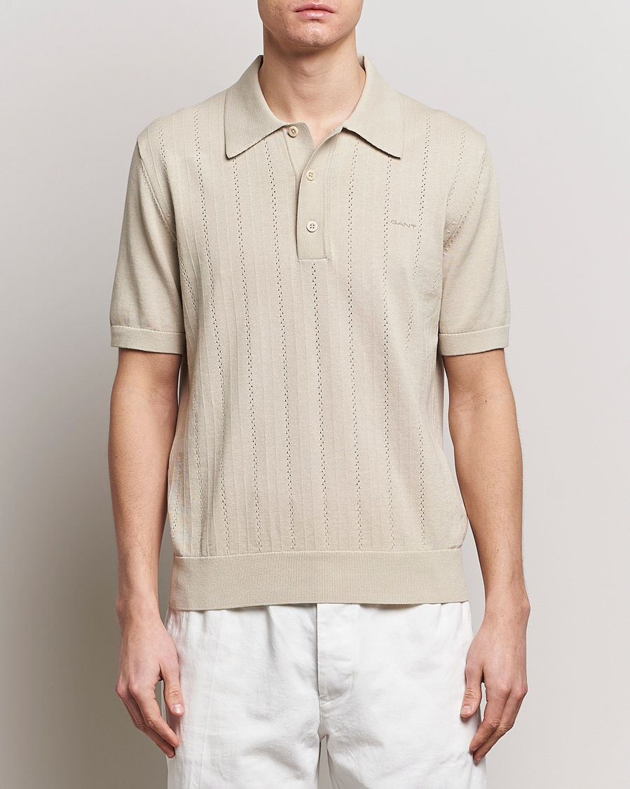 Uomini | Polo | GANT | Pointelle Structured Knitted Polo Silky Beige