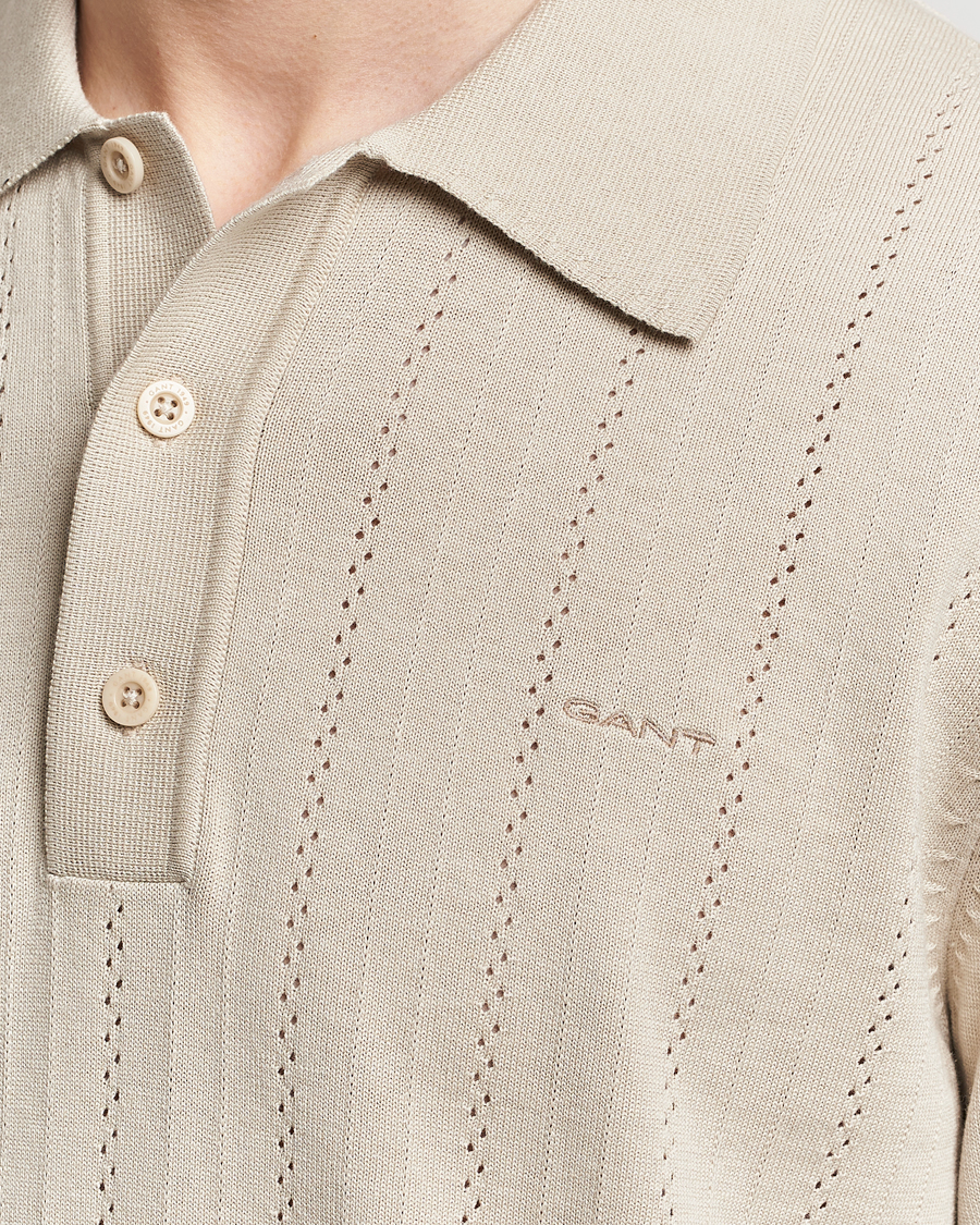 Uomini | Polo | GANT | Pointelle Structured Knitted Polo Silky Beige