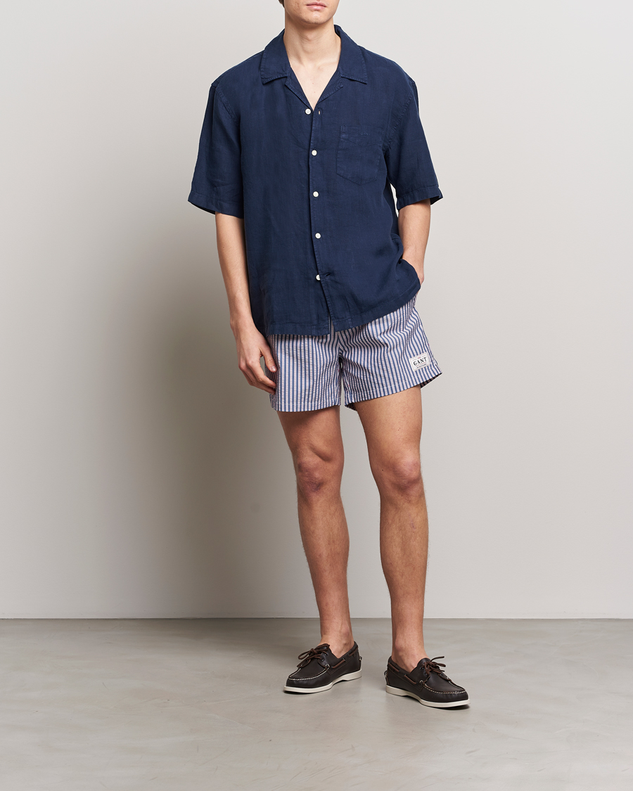 Uomini | Costumi da bagno | Gant | Striped Seersucker Swimshorts Deep Blue