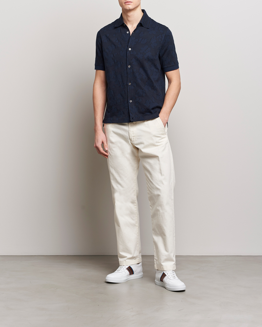 Uomini | Camicie | Paul Smith | Floral Jacquard Short Sleeve Shirt Navy