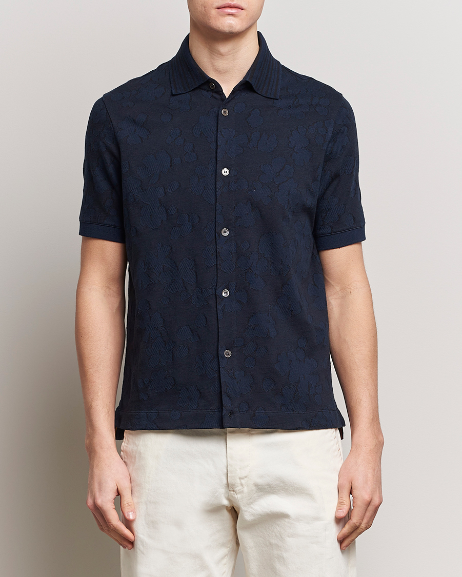 Uomini | Camicie | Paul Smith | Floral Jacquard Short Sleeve Shirt Navy
