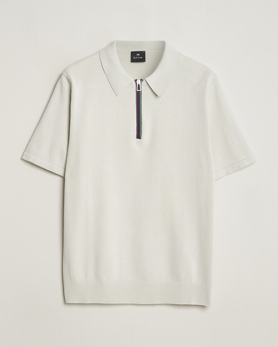 Uomini | Polo | PS Paul Smith | Striped Half Zip Polo Light Grey
