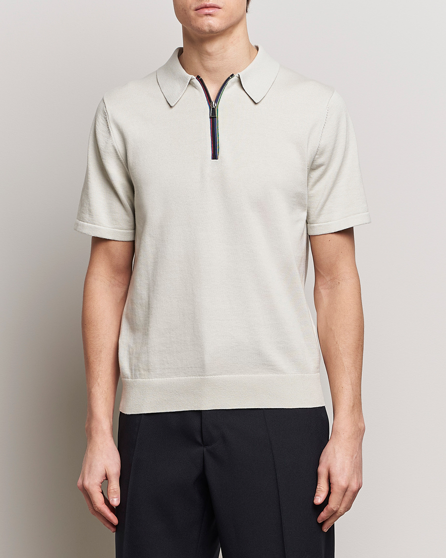 Uomini | Polo | PS Paul Smith | Striped Half Zip Polo Light Grey