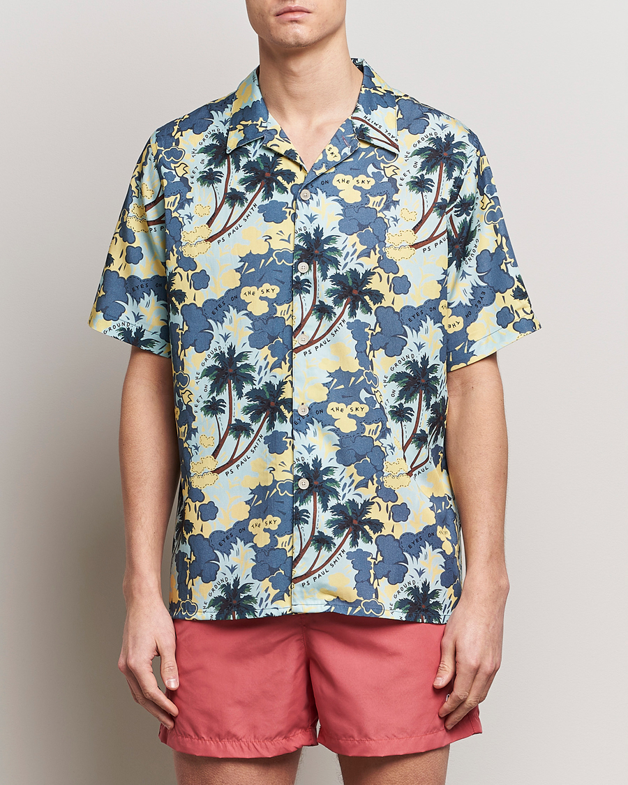 Uomini | Camicie | PS Paul Smith | Prined Flower Resort Short Sleeve Shirt Blue