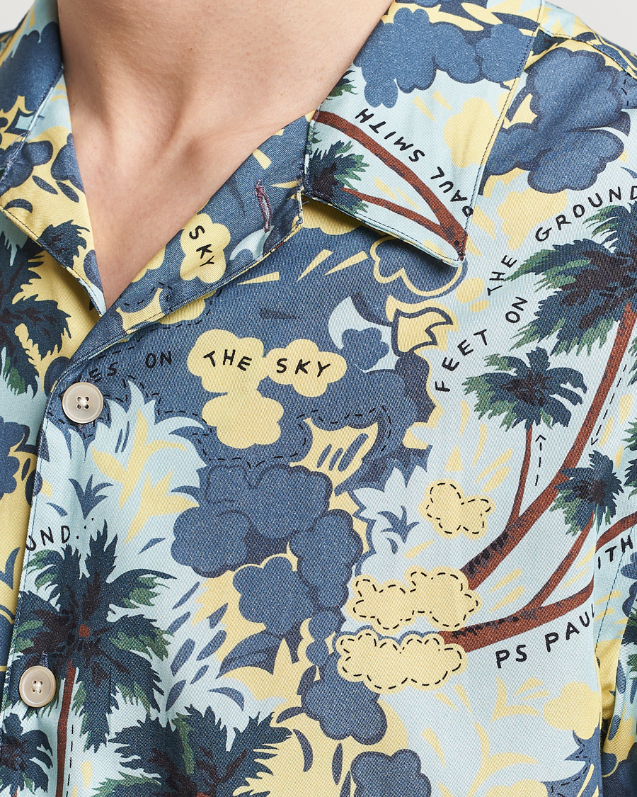 Uomini | Camicie | PS Paul Smith | Prined Flower Resort Short Sleeve Shirt Blue
