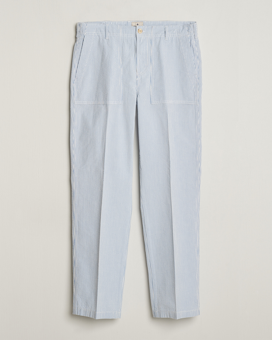 Uomini | Pantaloni | Morris | Seersucker Summer Slacks Light Blue