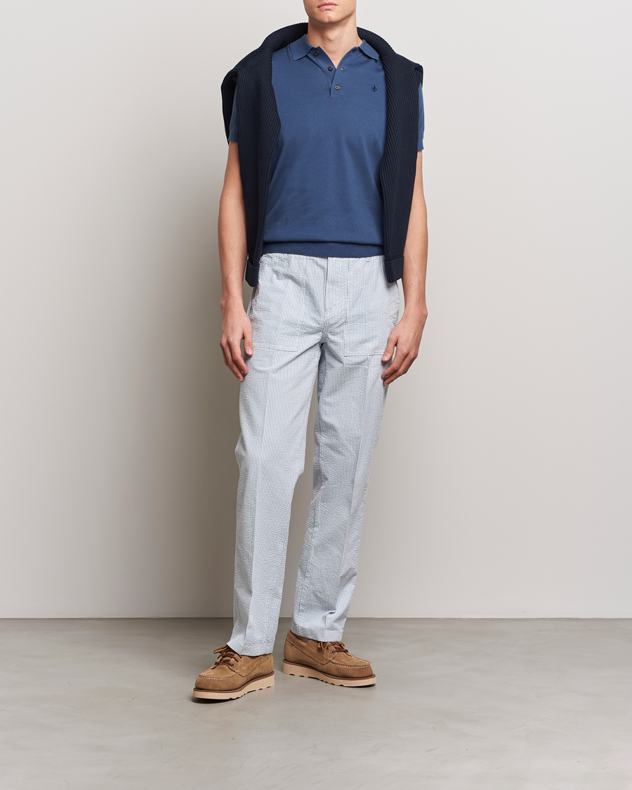 Uomini | Pantaloni | Morris | Seersucker Summer Slacks Light Blue