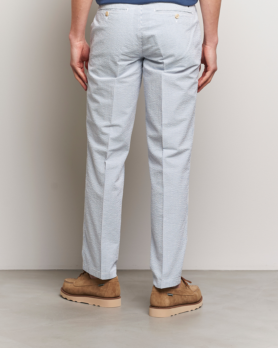Uomini | Pantaloni | Morris | Seersucker Summer Slacks Light Blue