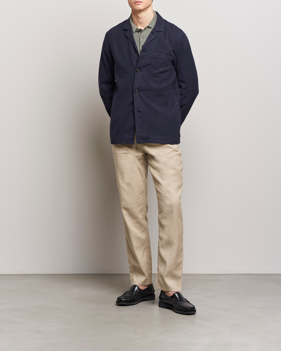 Uomini | Camicie | Morris | Linen Shirt Jacket Navy