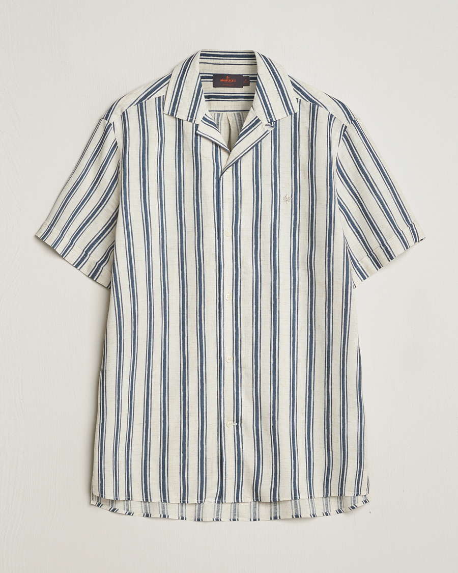Uomini | Camicie | Morris | Printed Short Sleeve Shirt Navy/Beige