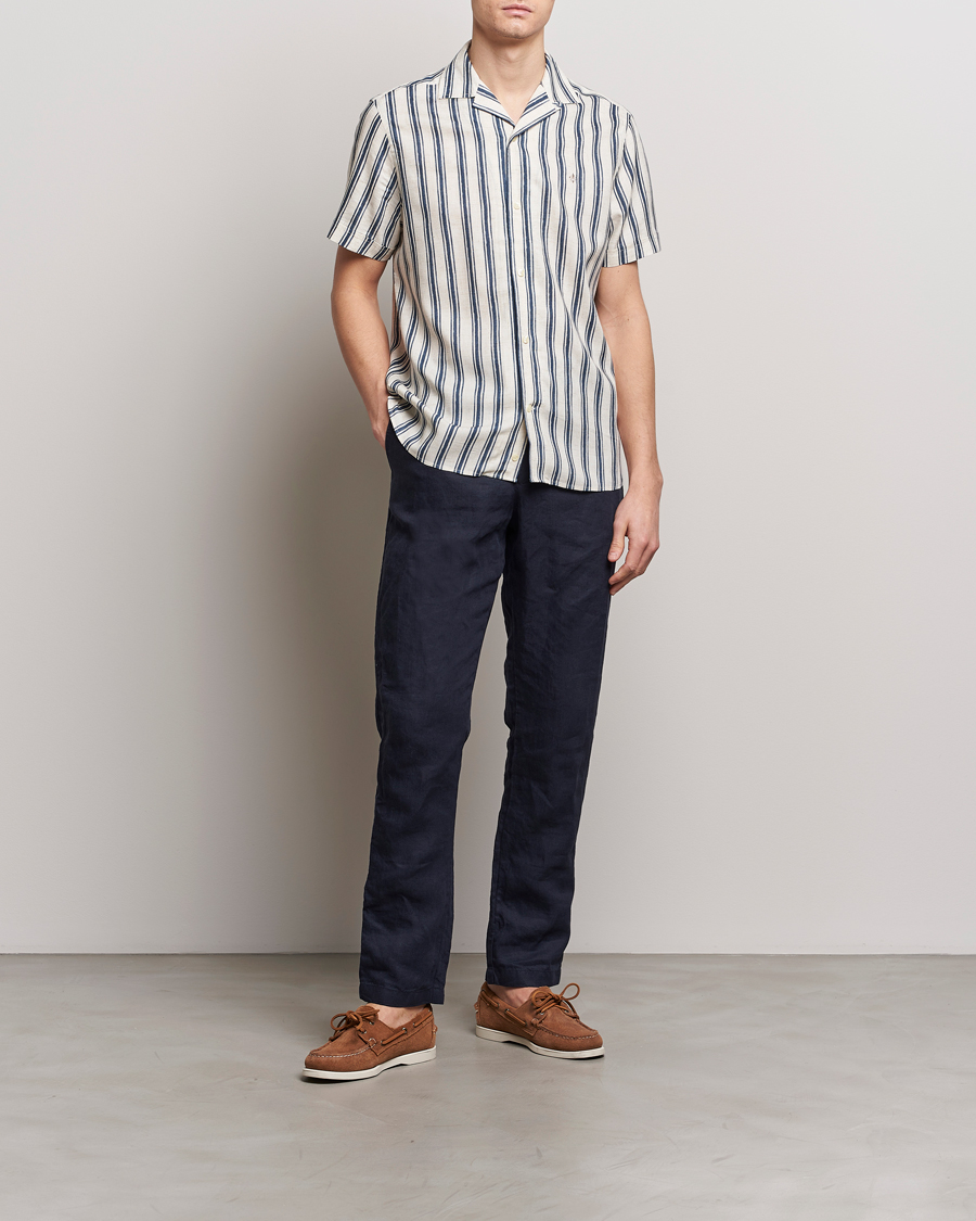 Uomini | Camicie | Morris | Printed Short Sleeve Shirt Navy/Beige