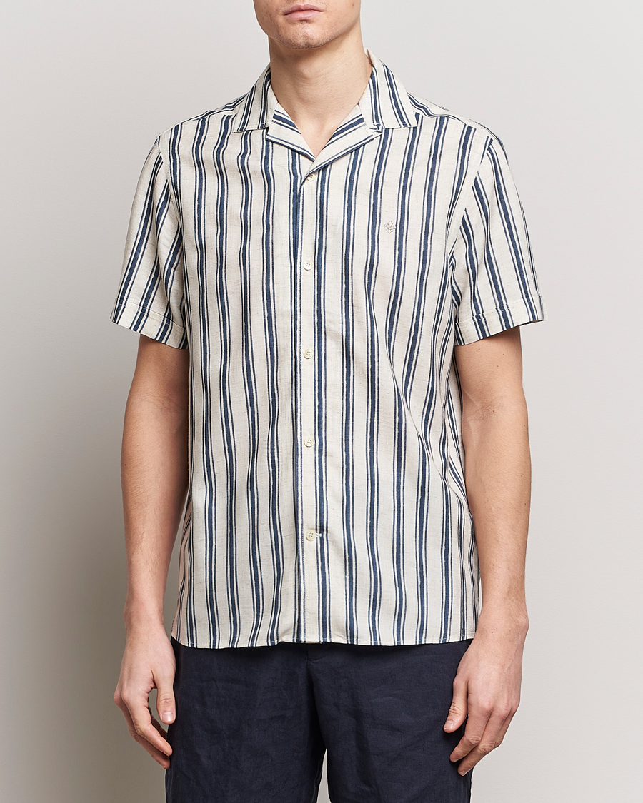 Uomini | Camicie | Morris | Printed Short Sleeve Shirt Navy/Beige