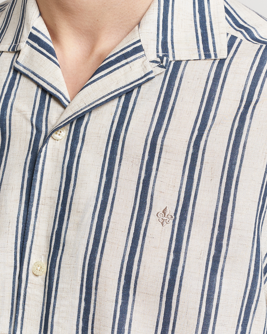 Uomini | Camicie | Morris | Printed Short Sleeve Shirt Navy/Beige