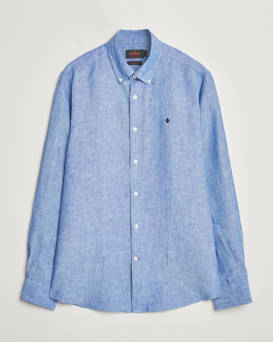 Uomini | Camicie | Morris | Douglas Linen Button Down Shirt Blue