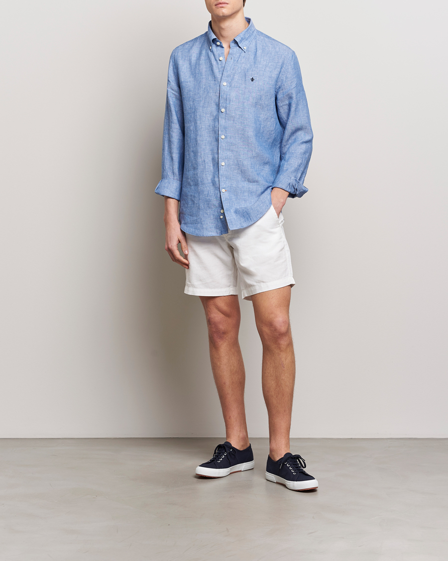 Uomini | Camicie | Morris | Douglas Linen Button Down Shirt Blue