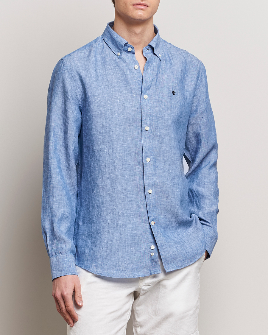 Uomini | Camicie | Morris | Douglas Linen Button Down Shirt Blue