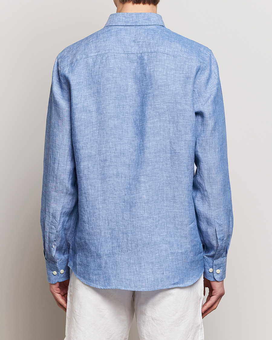 Uomini | Camicie | Morris | Douglas Linen Button Down Shirt Blue