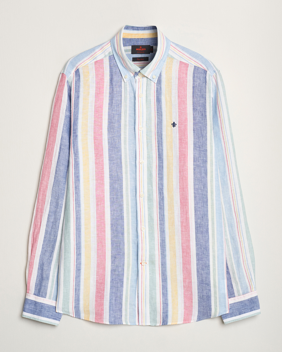 Uomini | Camicie | Morris | Happy Linen Stripe Shirt Light Blue