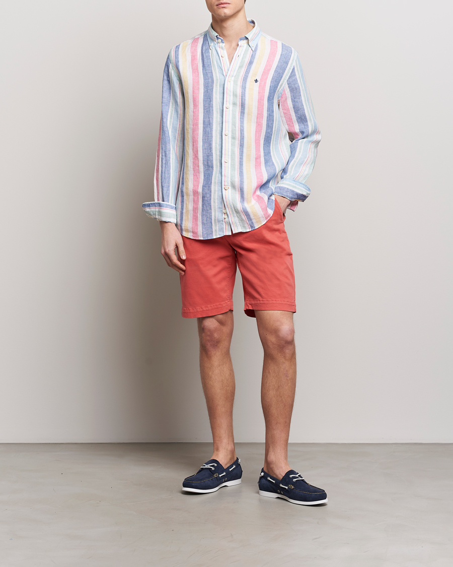Uomini | Camicie | Morris | Happy Linen Stripe Shirt Light Blue