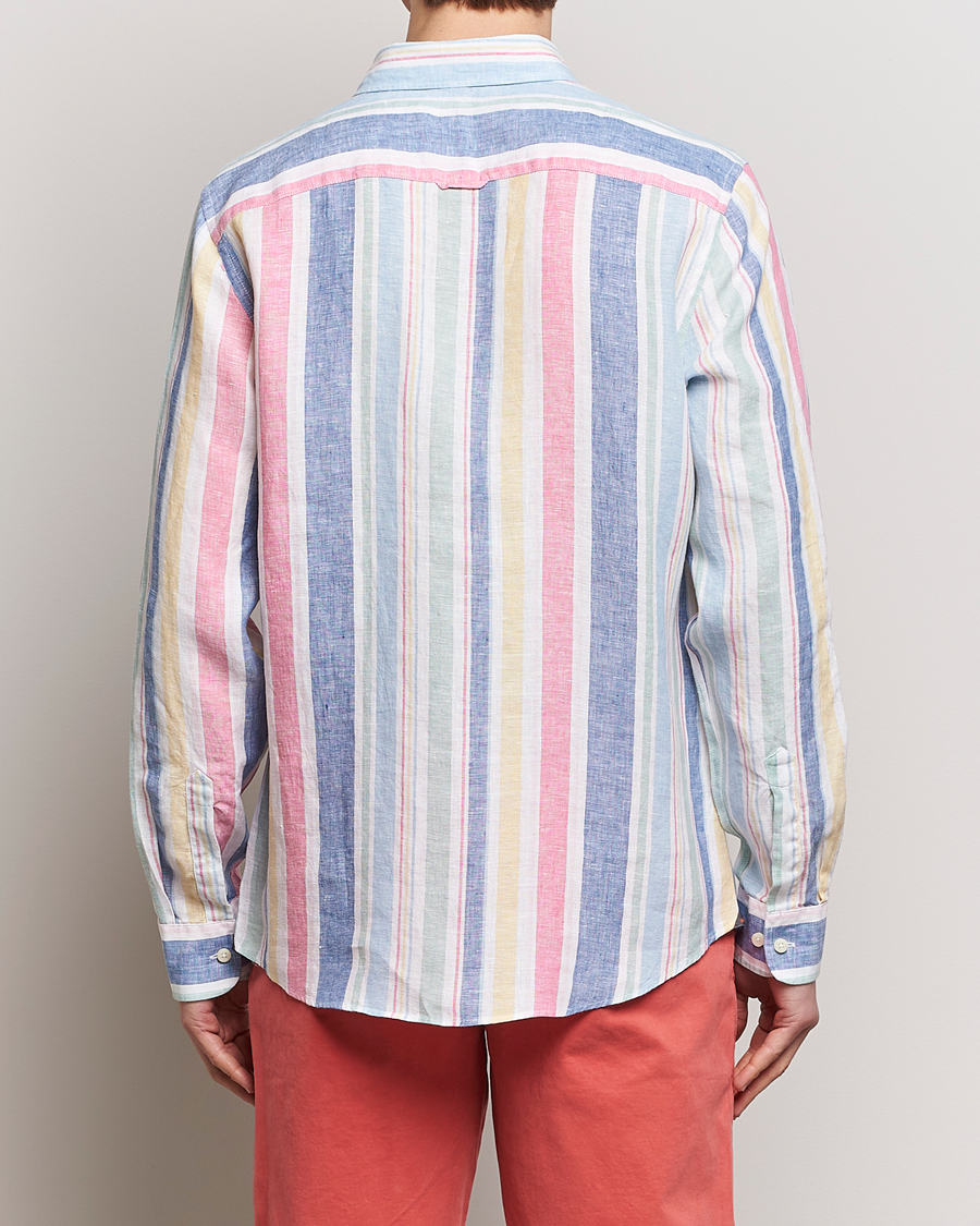 Uomini | Camicie | Morris | Happy Linen Stripe Shirt Light Blue