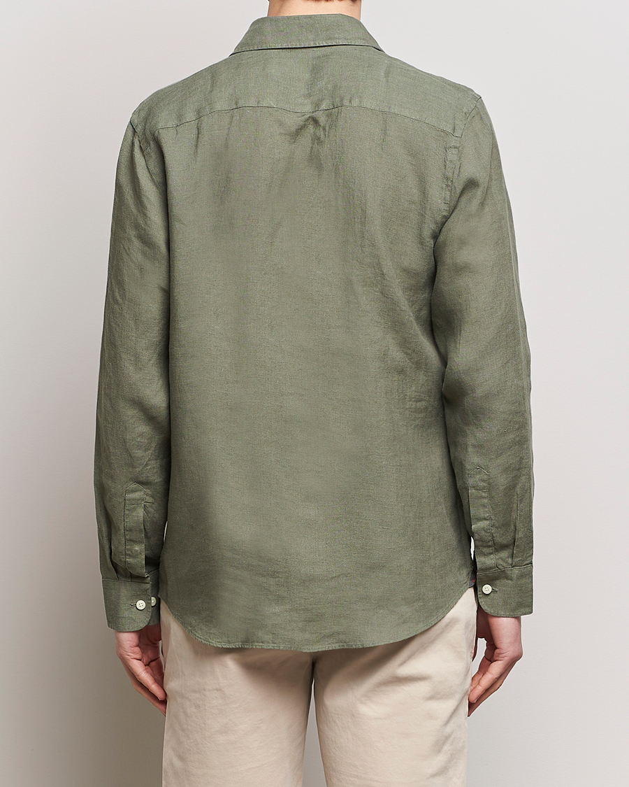 Uomini | Camicie | Morris | Slim Fit Linen Cut Away Shirt Olive
