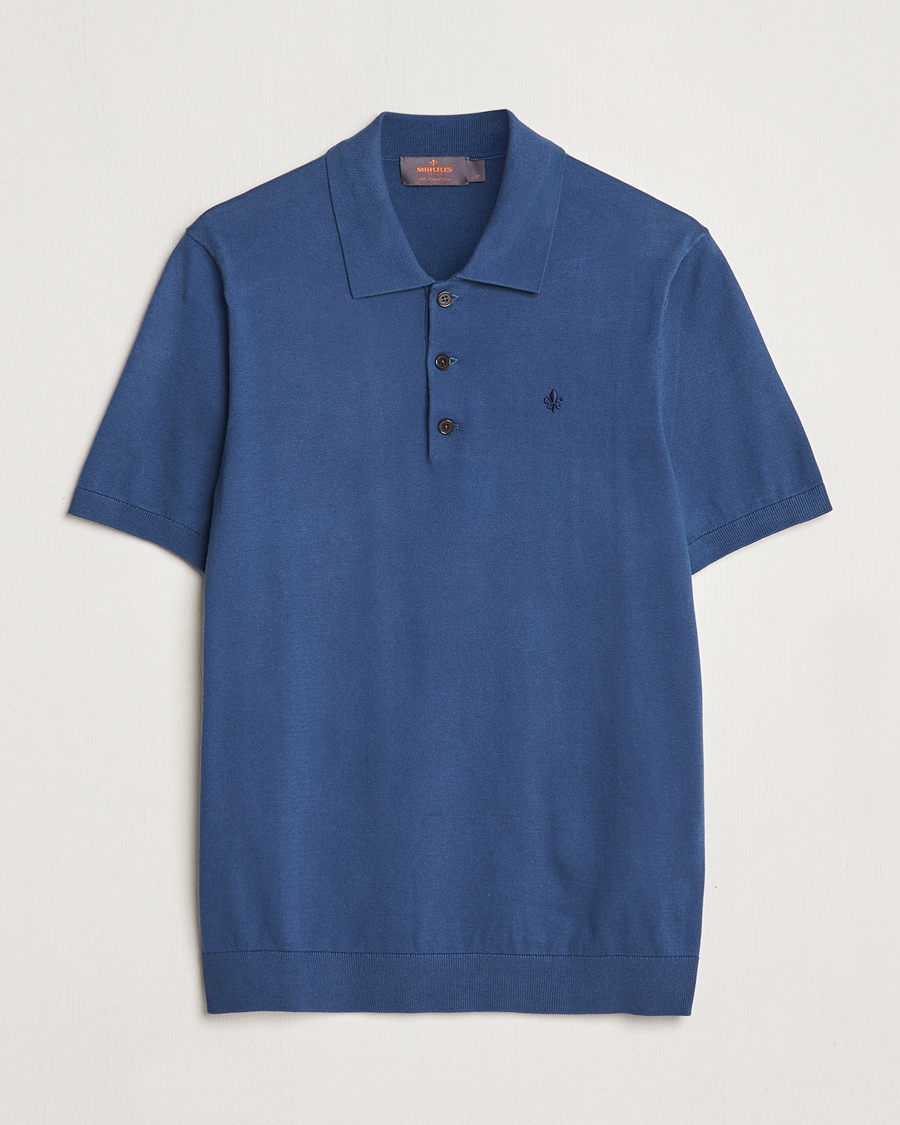 Uomini | Maglieria | Morris | Cenric Cotton Knitted Short Sleeve Polo Navy