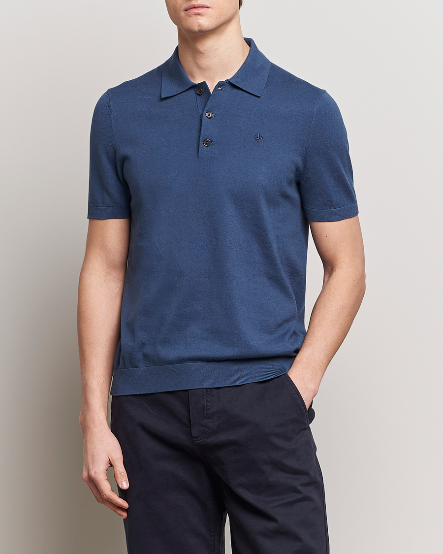 Uomini | Maglieria | Morris | Cenric Cotton Knitted Short Sleeve Polo Navy