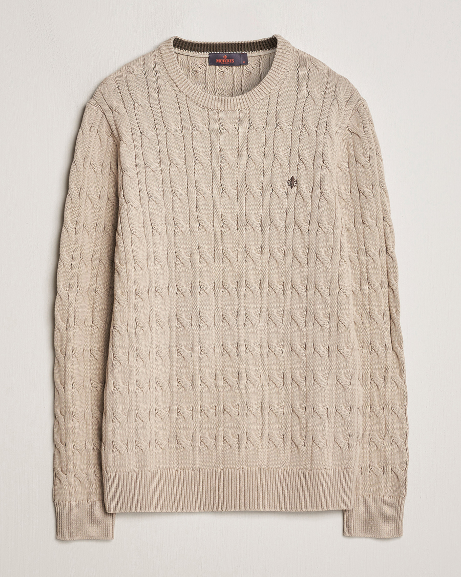 Uomini | Maglieria | Morris | Ethan Cotton Cable Crew Neck Khaki