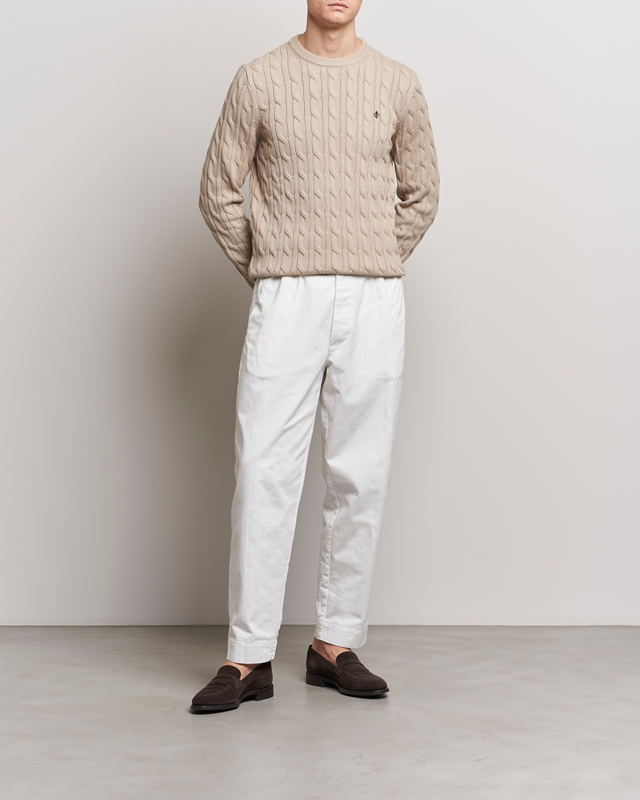 Uomini | Maglieria | Morris | Ethan Cotton Cable Crew Neck Khaki