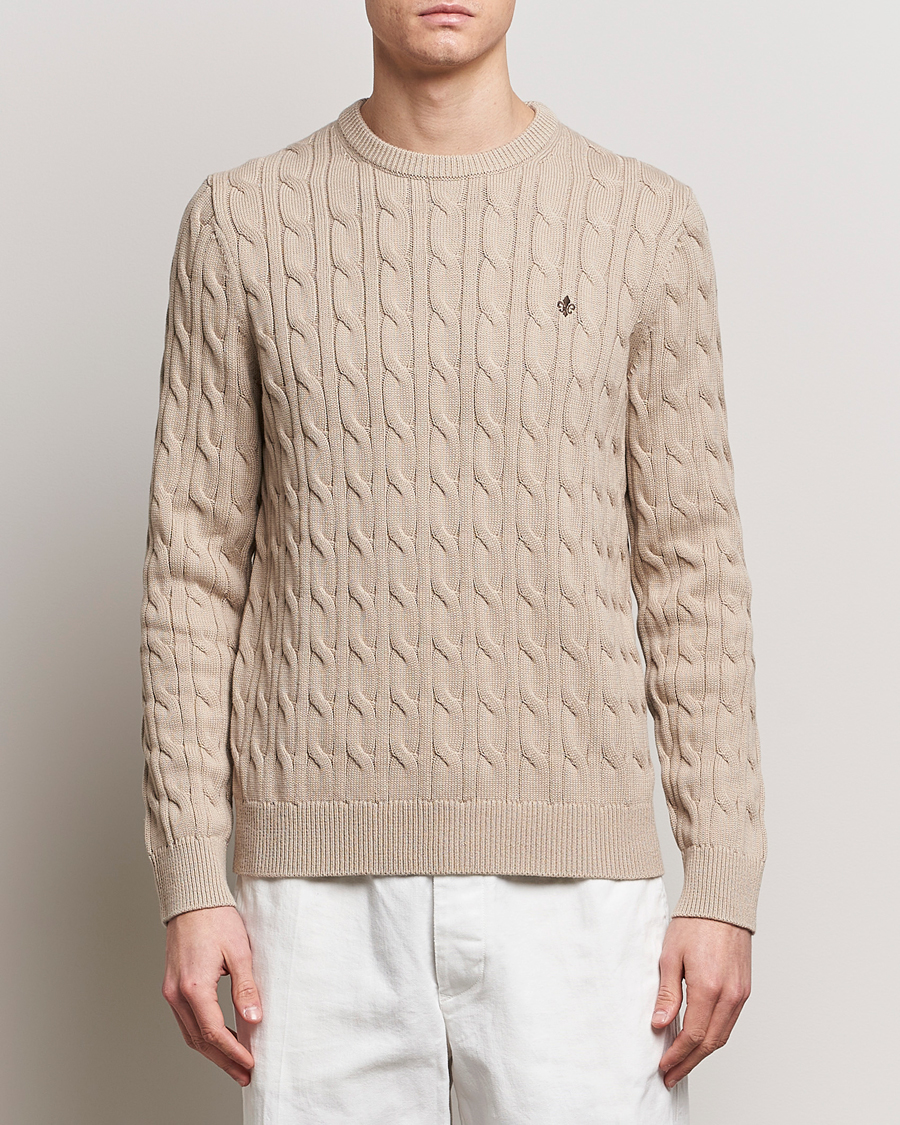 Uomini | Maglieria | Morris | Ethan Cotton Cable Crew Neck Khaki