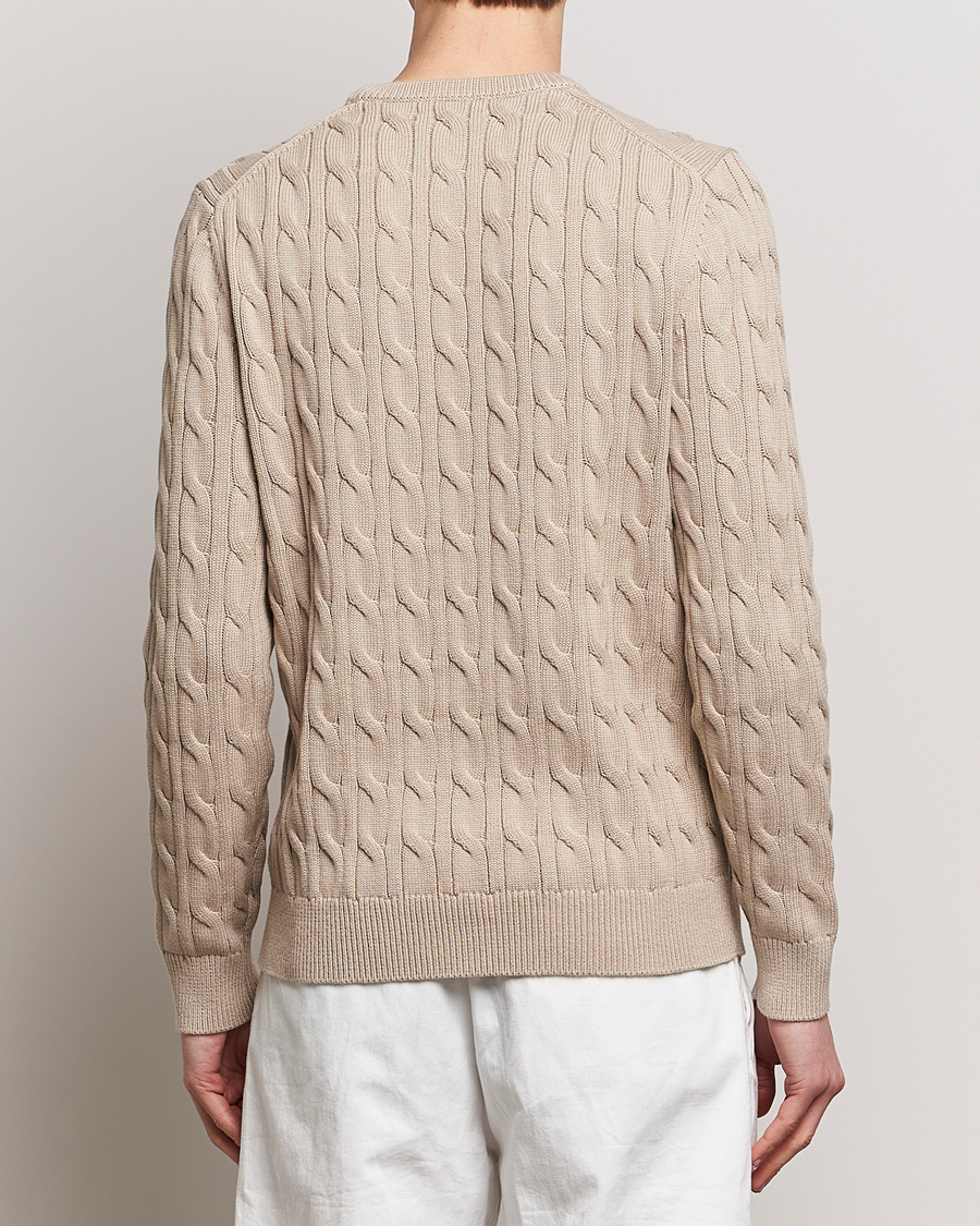 Uomini | Maglieria | Morris | Ethan Cotton Cable Crew Neck Khaki