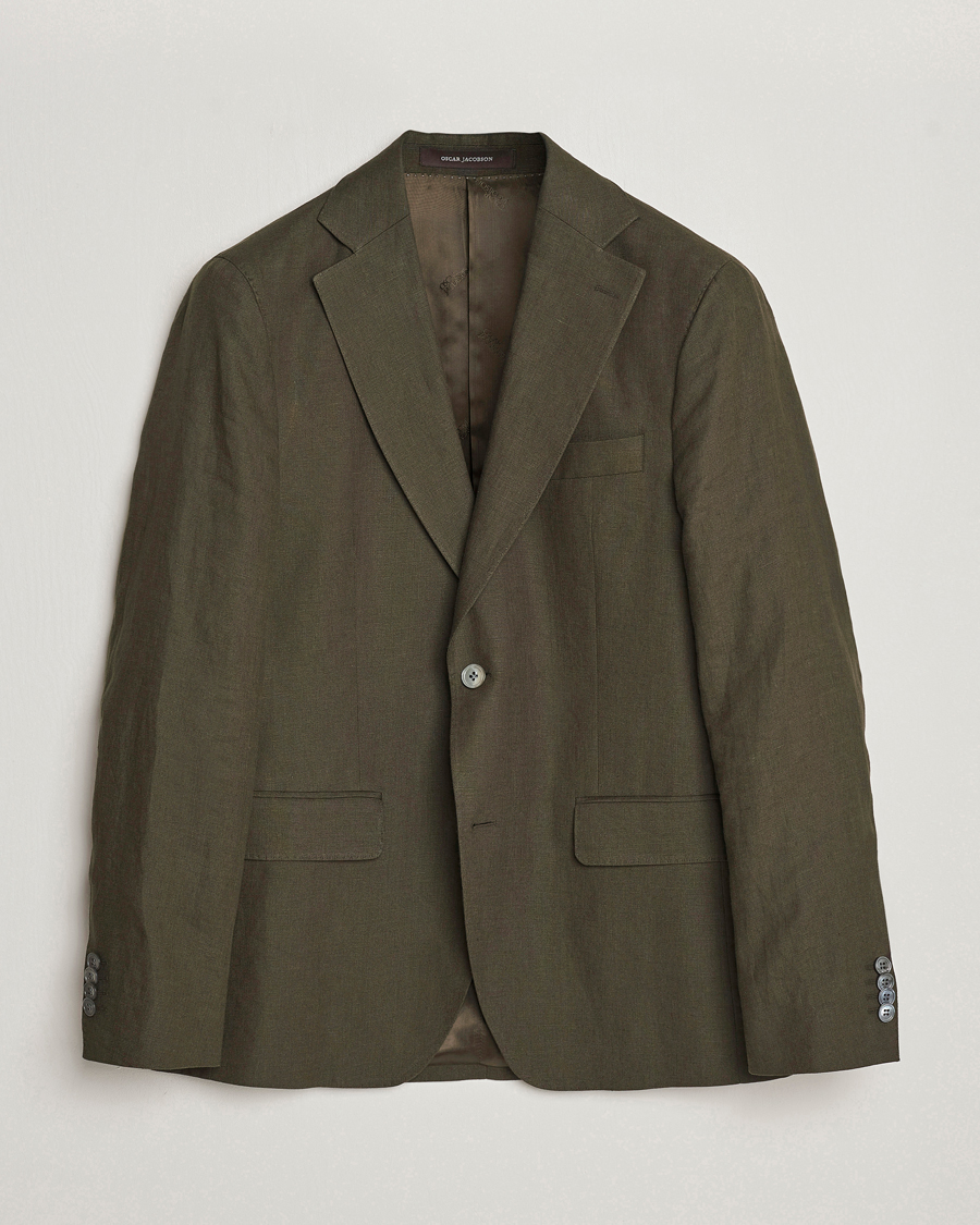 Uomini | Blazers | Oscar Jacobson | Fogerty Linen Blazer Olive