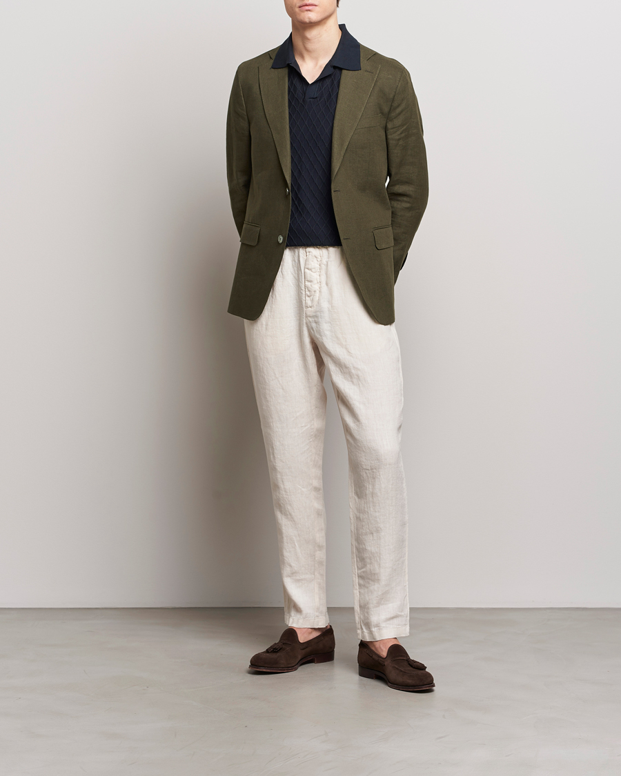 Uomini | Blazers | Oscar Jacobson | Fogerty Linen Blazer Olive