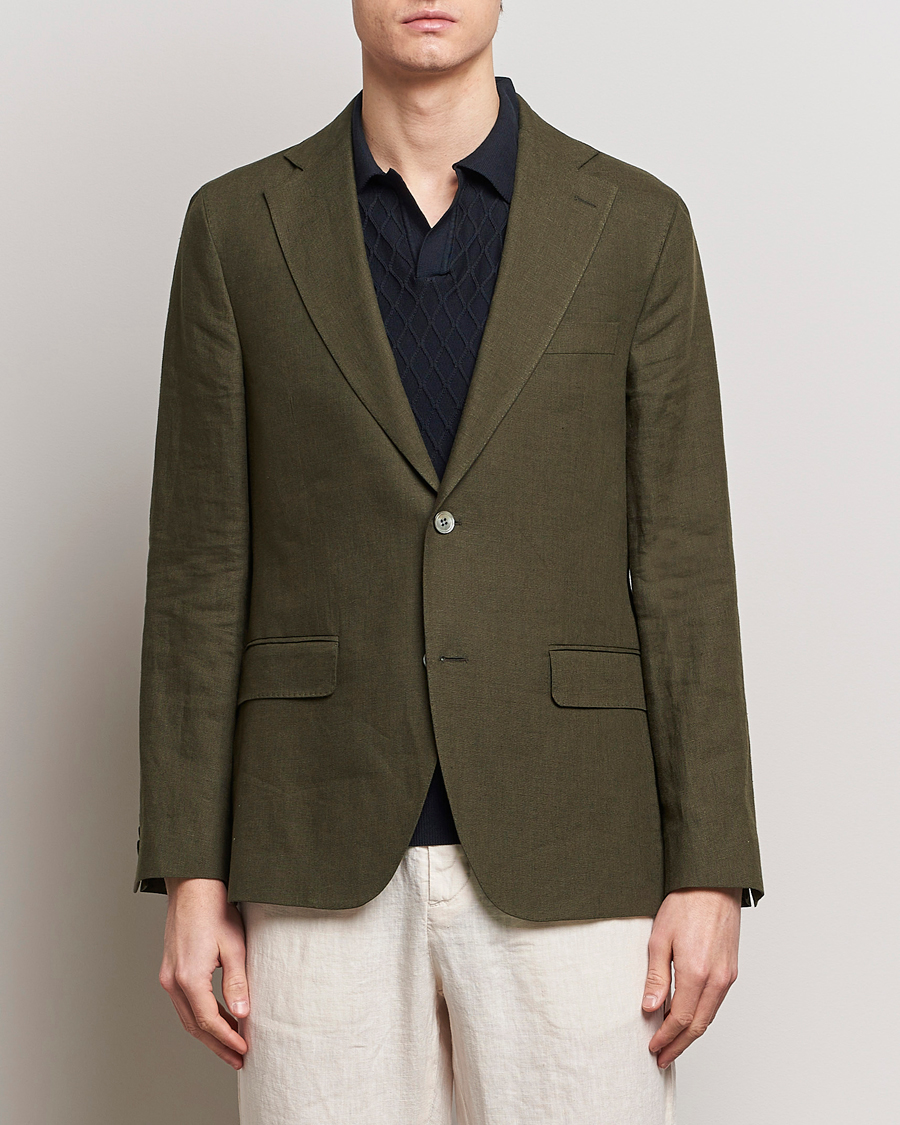 Uomini | Blazers | Oscar Jacobson | Fogerty Linen Blazer Olive