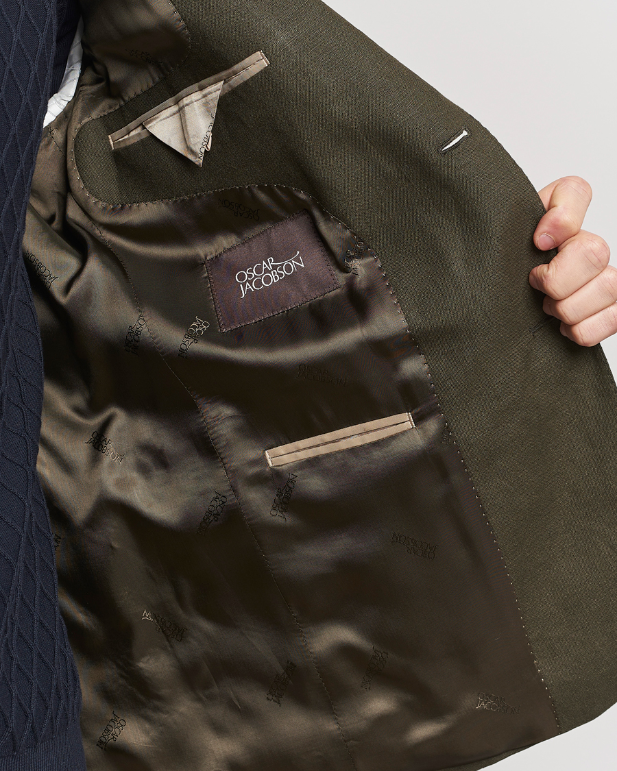 Uomini | Blazers | Oscar Jacobson | Fogerty Linen Blazer Olive