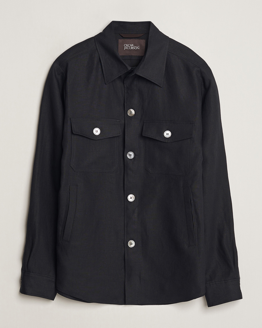 Uomini | Camicie | Oscar Jacobson | Maverick Linen Shirt Jacket Black