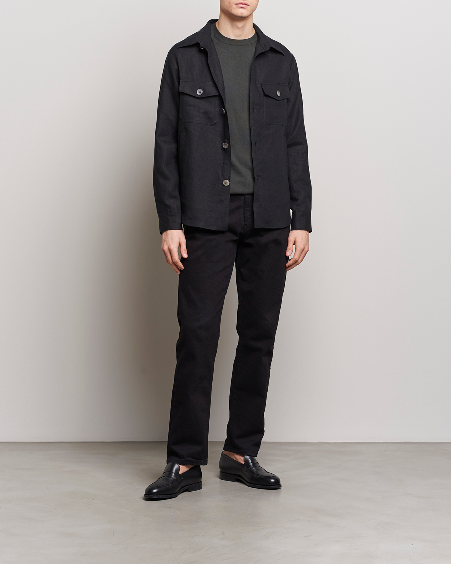 Uomini | Camicie | Oscar Jacobson | Maverick Linen Shirt Jacket Black