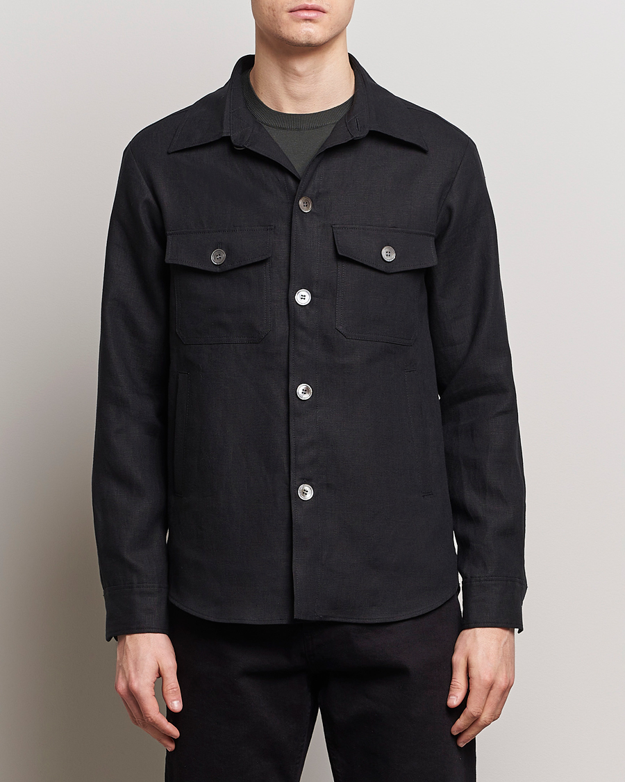 Uomini | Camicie | Oscar Jacobson | Maverick Linen Shirt Jacket Black