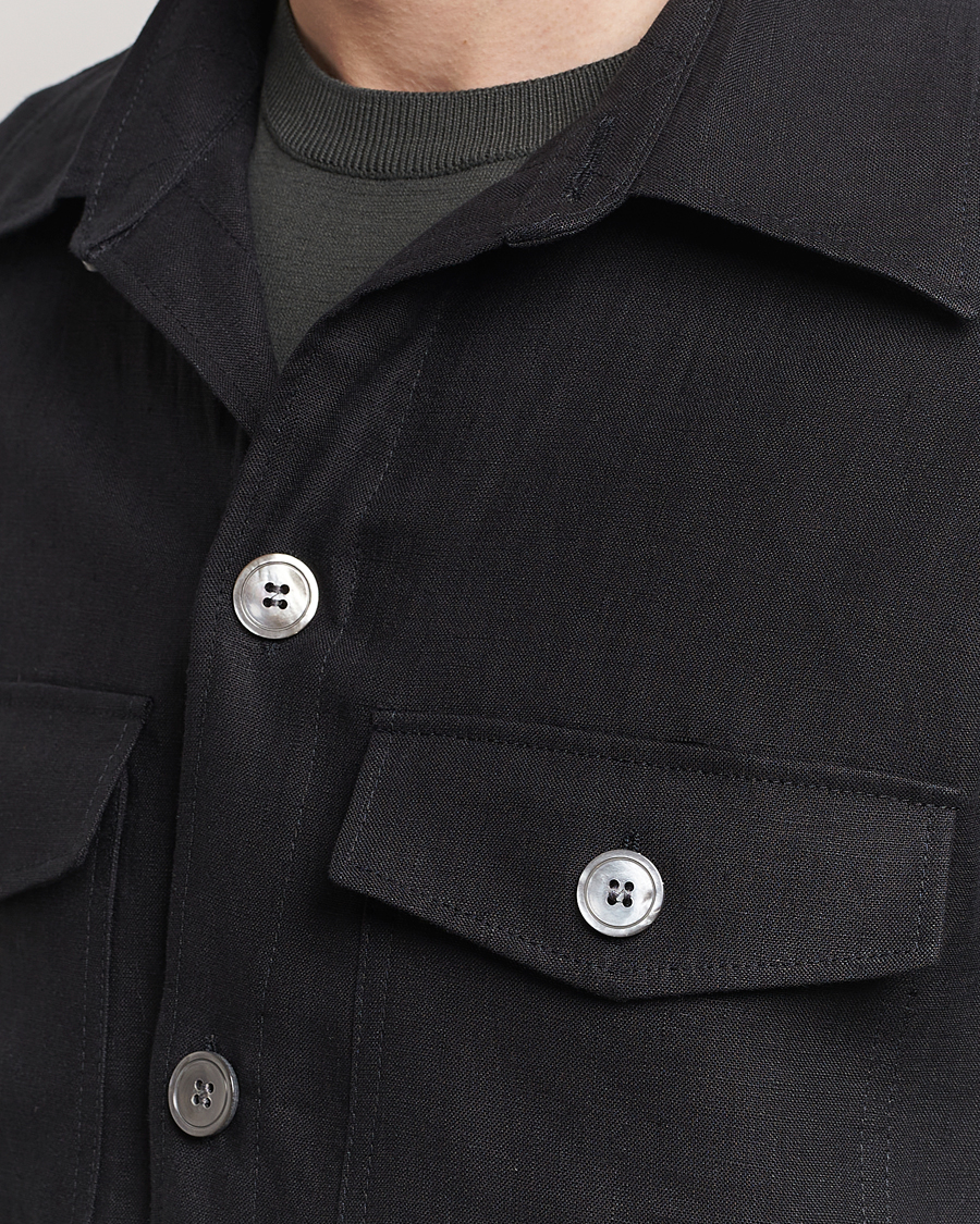 Uomini | Camicie | Oscar Jacobson | Maverick Linen Shirt Jacket Black