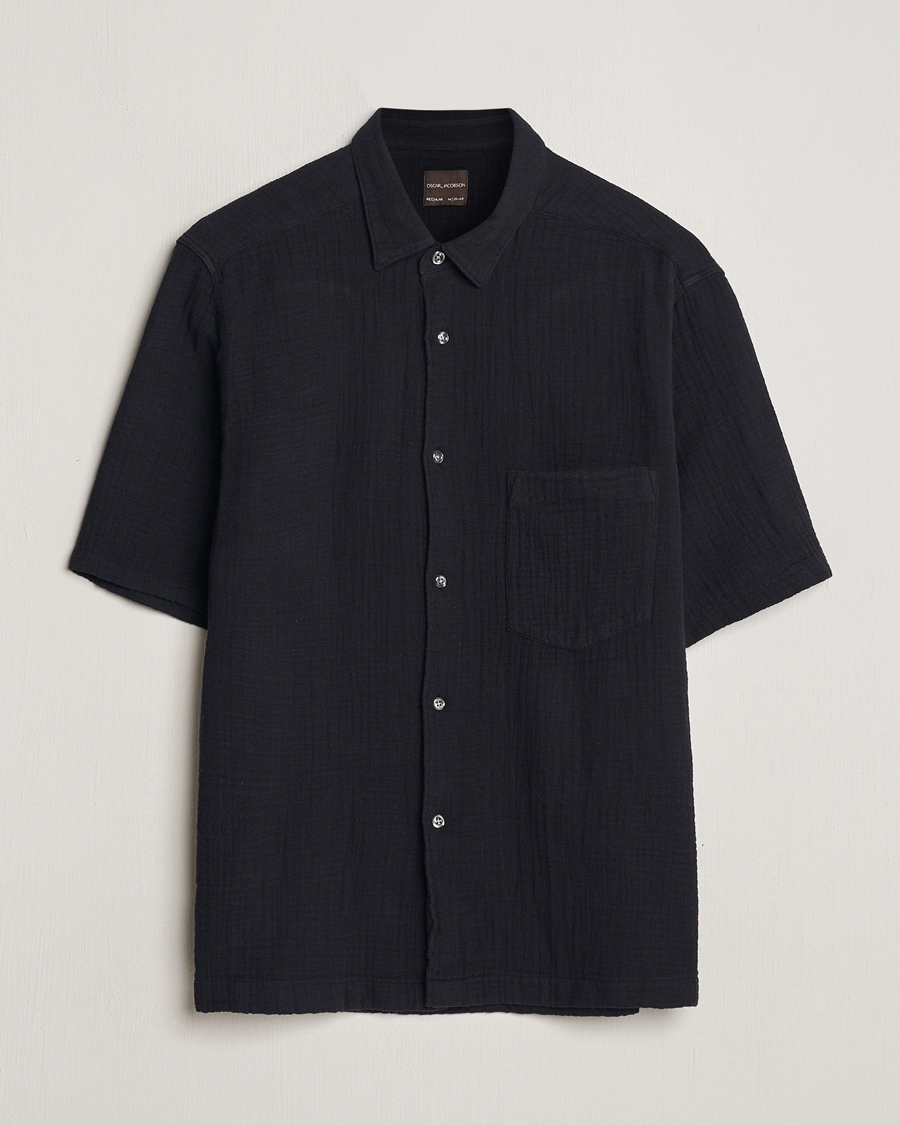 Uomini | Camicie | Oscar Jacobson | Short Sleeve City Crepe Cotton Shirt Black