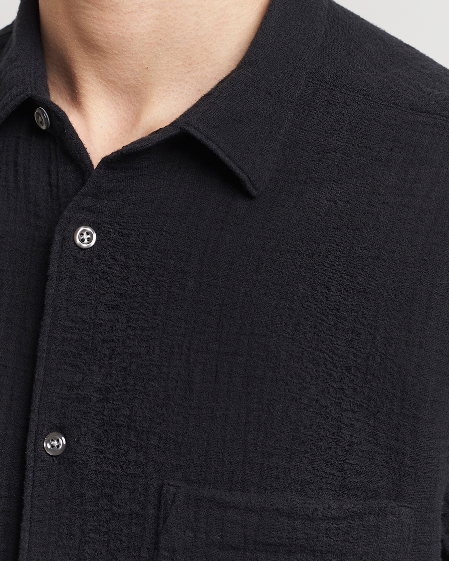 Uomini | Camicie | Oscar Jacobson | Short Sleeve City Crepe Cotton Shirt Black
