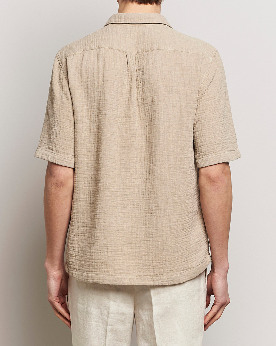Uomini | Camicie | Oscar Jacobson | Short Sleeve City Crepe Cotton Shirt Beige