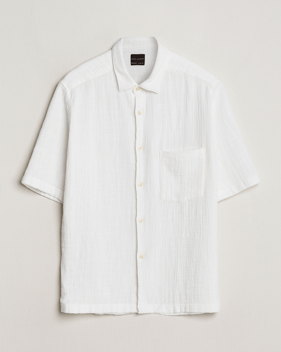 Uomini | Camicie | Oscar Jacobson | Short Sleeve City Crepe Cotton Shirt White