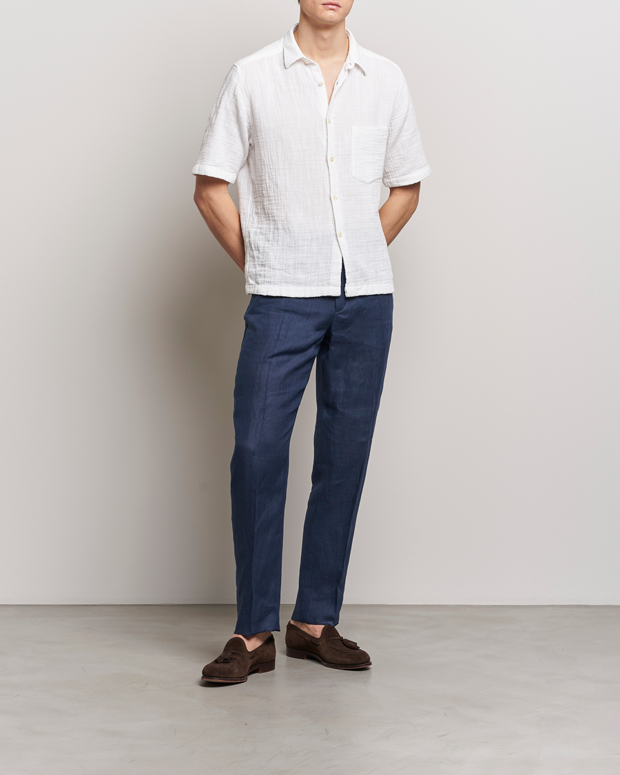 Uomini | Camicie | Oscar Jacobson | Short Sleeve City Crepe Cotton Shirt White