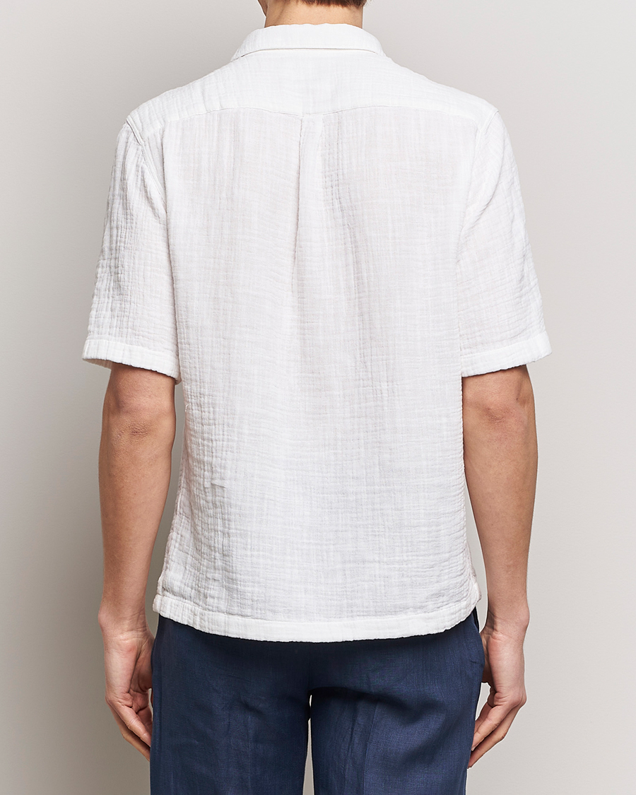 Uomini | Camicie | Oscar Jacobson | Short Sleeve City Crepe Cotton Shirt White
