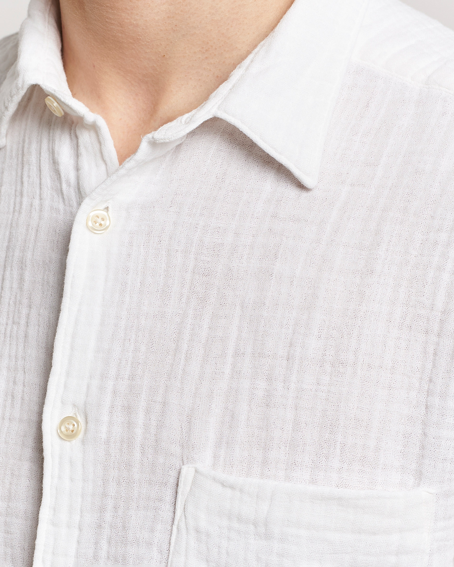Uomini | Camicie | Oscar Jacobson | Short Sleeve City Crepe Cotton Shirt White