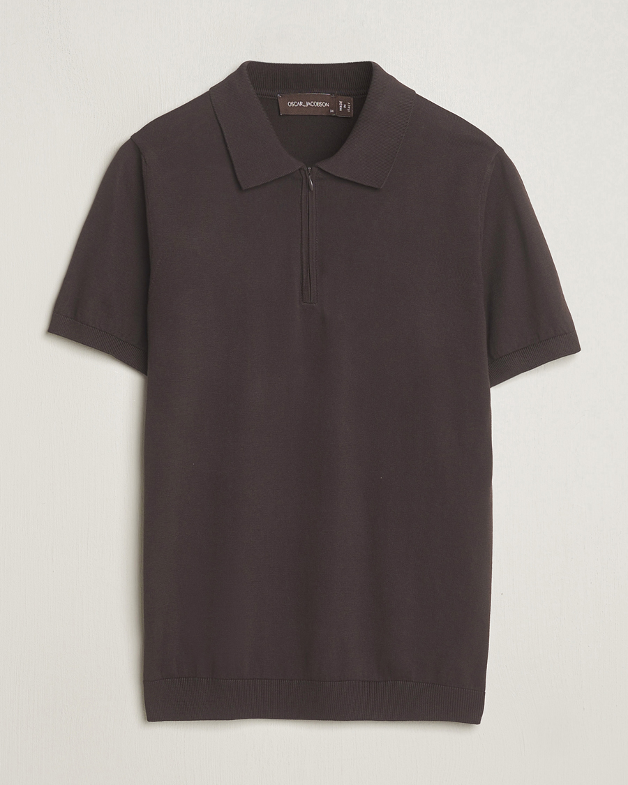 Uomini | Polo | Oscar Jacobson | Otto Short Sleeve Zip Polo Brown