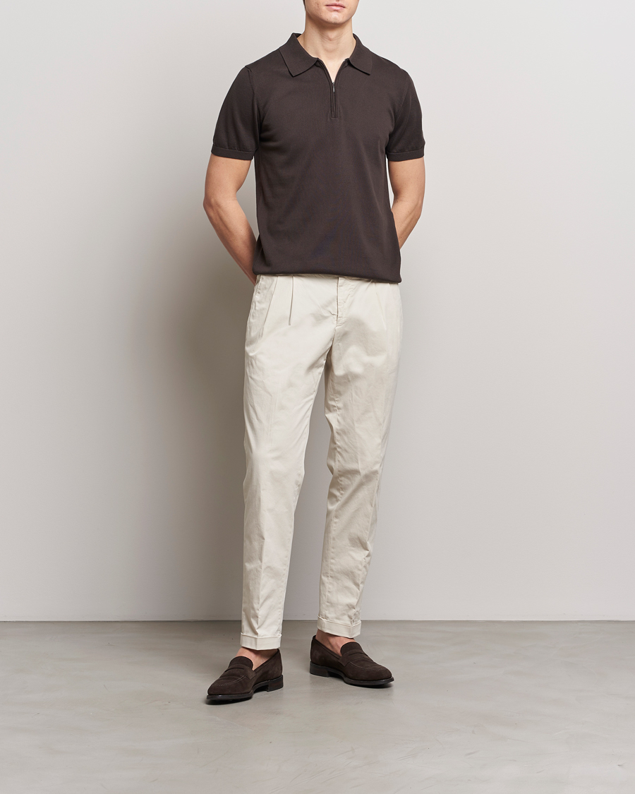 Uomini | Polo | Oscar Jacobson | Otto Short Sleeve Zip Polo Brown