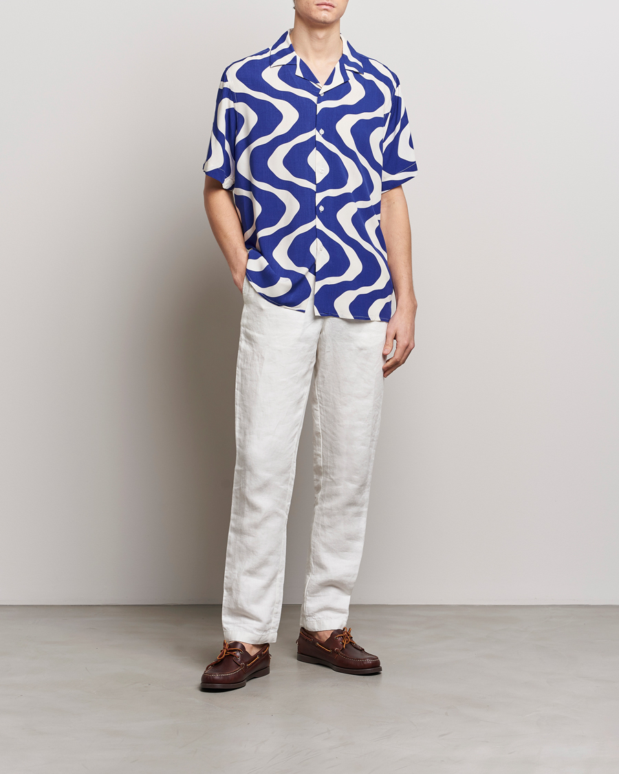 Uomini | Camicie | OAS | Viscose Resort Short Sleeve Shirt Blue Rippling